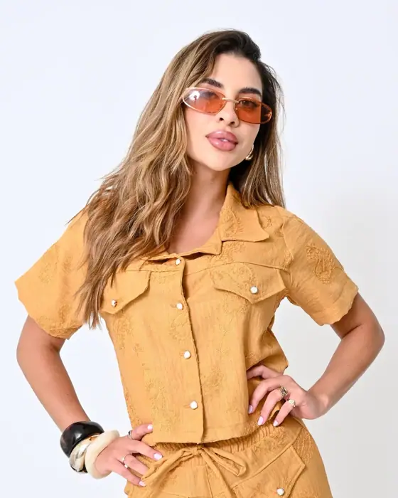Camisa Cropped Poliviscose Bordado